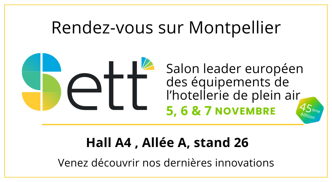 Venez découvrir les dernières innovations de Mon chalet de Jardin à la 45è édition du Sett (Salon leader européen des équipement de l'hôtellerie et de plein air) sur Montpellier le 5, 6 & 7 novembre 2024. Hall A4, Allée A, Stand 26.